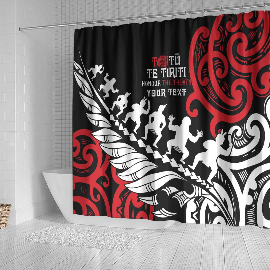 Honour The Treaty New Zealand Personalised Shower Curtain Toitu Te Tiriti Half Fern with Haka dance LT9 - Polynesian Pride