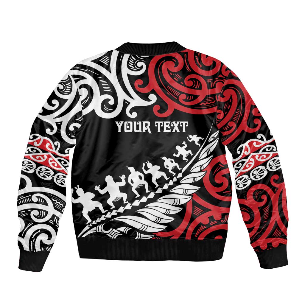 Honour The Treaty New Zealand Personalised Sleeve Zip Bomber Jacket Toitu Te Tiriti Half Fern with Haka dance LT9 - Polynesian Pride