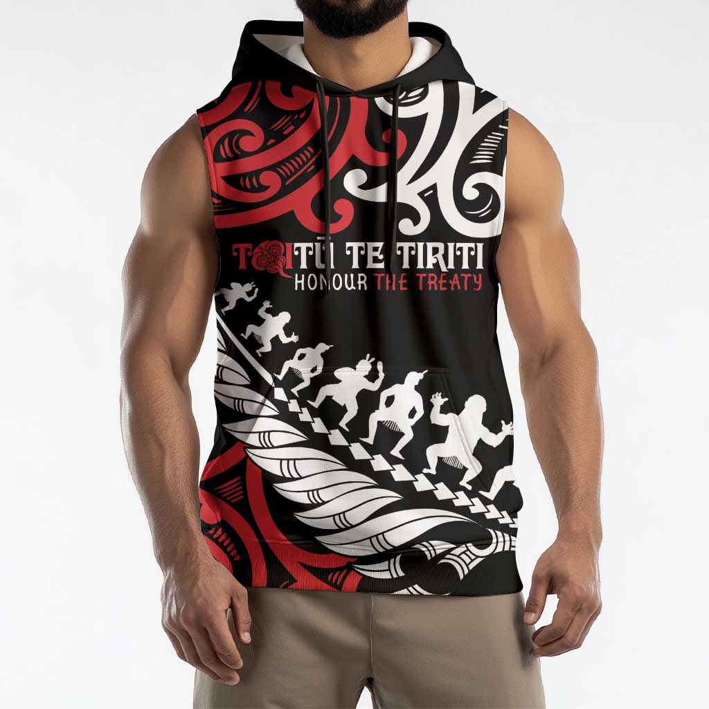Honour The Treaty New Zealand Personalised Sleeveless Hoodie Toitu Te Tiriti Half Fern Haka Dance LT9 - Polynesian Pride