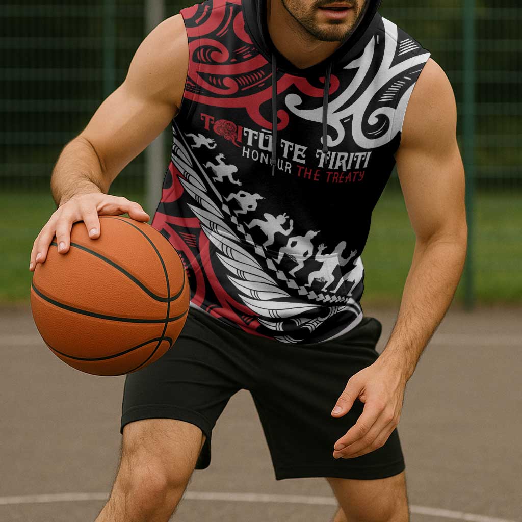 Honour The Treaty New Zealand Personalised Sleeveless Hoodie Toitu Te Tiriti Half Fern Haka Dance LT9 - Polynesian Pride