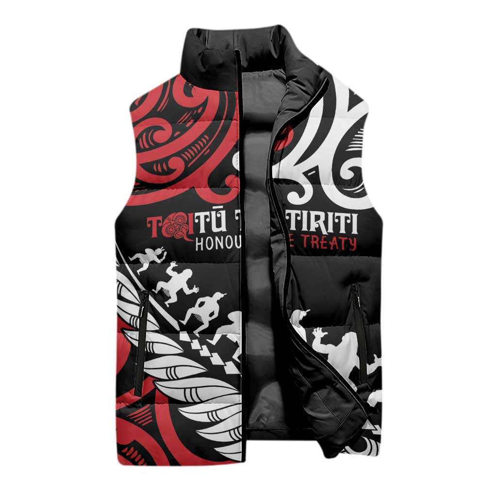 Honour The Treaty New Zealand Personalised Sleeveless Puffer Jacket Toitu Te Tiriti Half Fern Haka Dance LT9 - Polynesian Pride