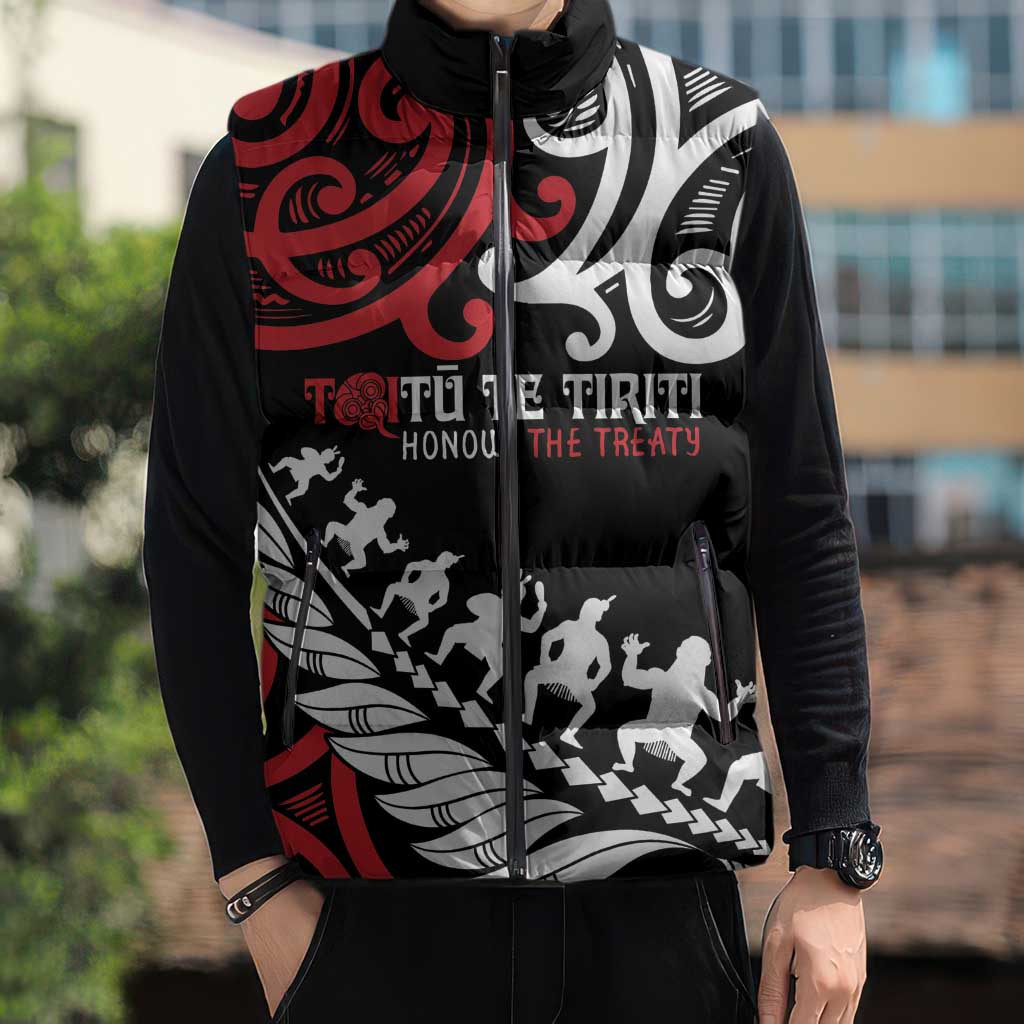 Honour The Treaty New Zealand Personalised Sleeveless Puffer Jacket Toitu Te Tiriti Half Fern Haka Dance LT9 - Polynesian Pride
