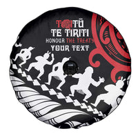 Honour The Treaty New Zealand Personalised Spare Tire Cover Toitu Te Tiriti Half Fern with Haka dance LT9 - Polynesian Pride