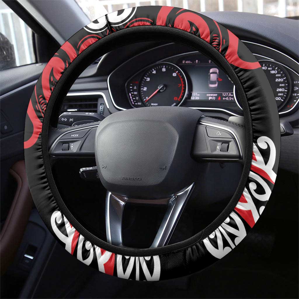 Honour The Treaty New Zealand Steering Wheel Cover Toitu Te Tiriti Half Fern with Haka dance LT9 - Polynesian Pride