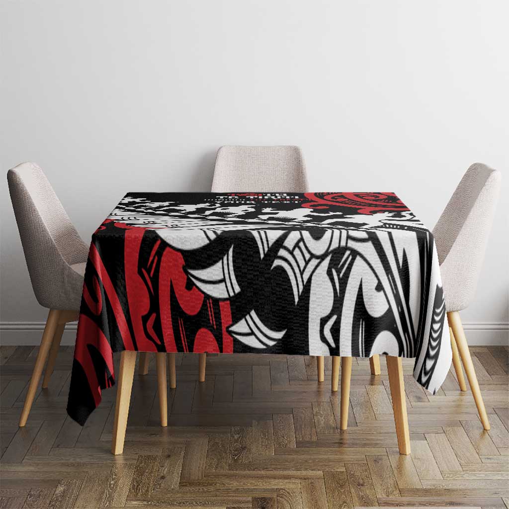Honour The Treaty New Zealand Personalised Tablecloth Toitu Te Tiriti Half Fern with Haka dance LT9 - Polynesian Pride