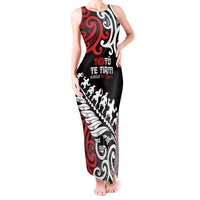 Honour The Treaty New Zealand Personalised Tank Maxi Dress Toitu Te Tiriti Half Fern with Haka dance LT9 Women Black - Polynesian Pride