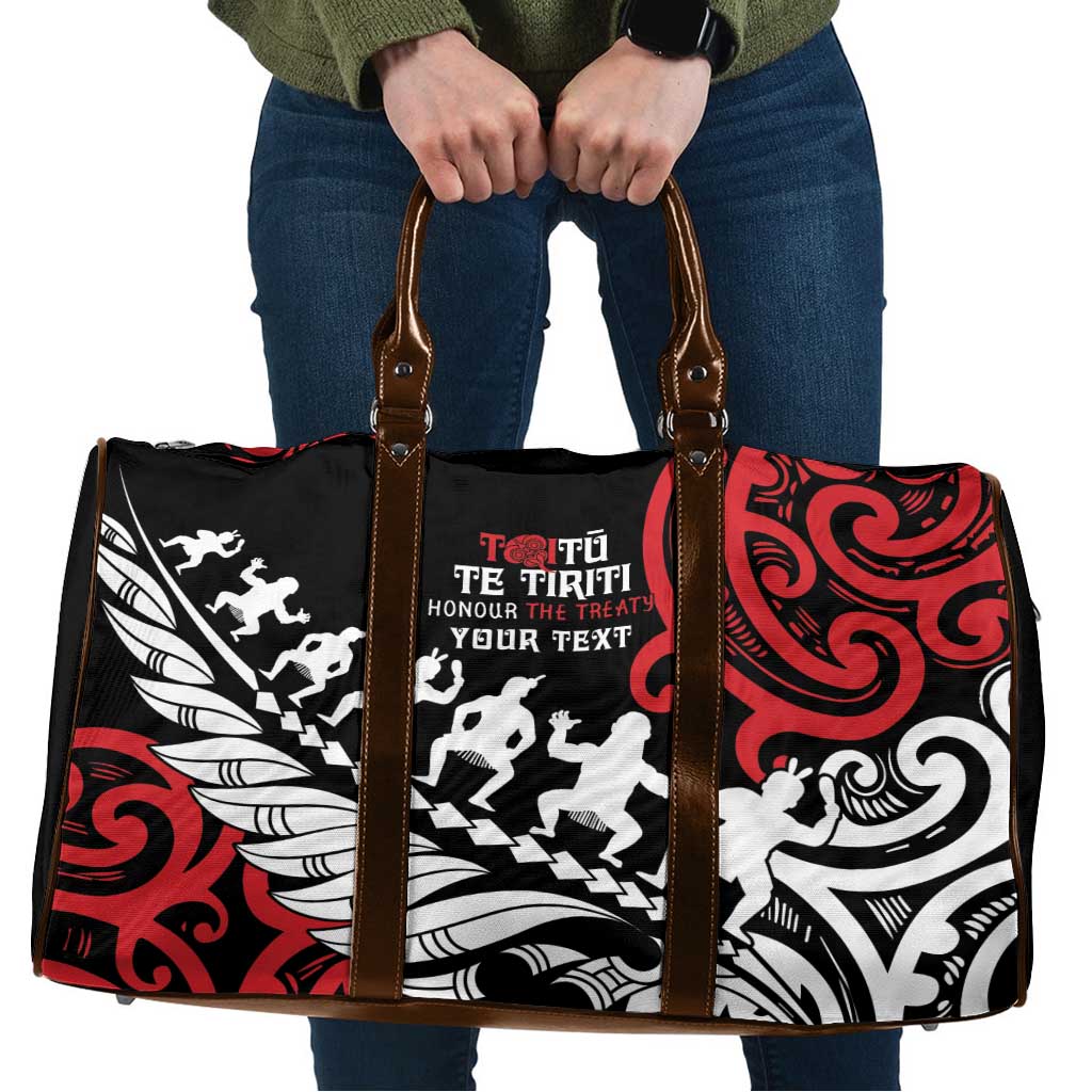 Honour The Treaty New Zealand Personalised Travel Bag Toitu Te Tiriti Half Fern Haka Dance LT9 Red - Polynesian Pride