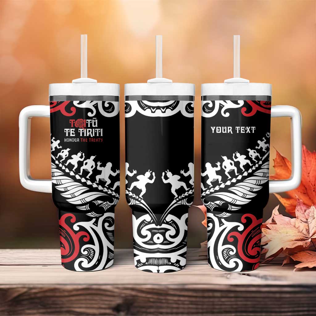 Honour The Treaty New Zealand Personalised Tumbler With Handle Toitu Te Tiriti Half Fern with Haka dance LT9 - Polynesian Pride