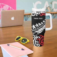 Honour The Treaty New Zealand Personalised Tumbler With Handle Toitu Te Tiriti Half Fern with Haka dance LT9 - Polynesian Pride