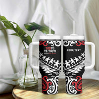 Honour The Treaty New Zealand Personalised Tumbler With Handle Toitu Te Tiriti Half Fern with Haka dance LT9 - Polynesian Pride