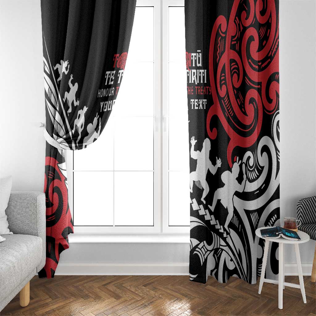 Honour The Treaty New Zealand Personalised Window Curtain Toitu Te Tiriti Half Fern with Haka dance LT9 - Polynesian Pride