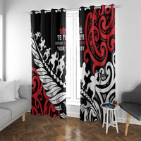 Honour The Treaty New Zealand Personalised Window Curtain Toitu Te Tiriti Half Fern with Haka dance LT9 With Grommets Black - Polynesian Pride