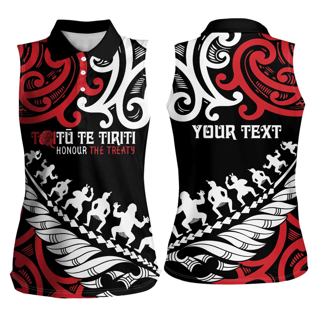 Honour The Treaty New Zealand Personalised Women Sleeveless Polo Shirt Toitu Te Tiriti Half Fern with Haka dance LT9 - Polynesian Pride