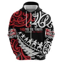 Honour The Treaty New Zealand Personalised Zip Hoodie Toitu Te Tiriti Half Fern with Haka dance LT9 - Polynesian Pride