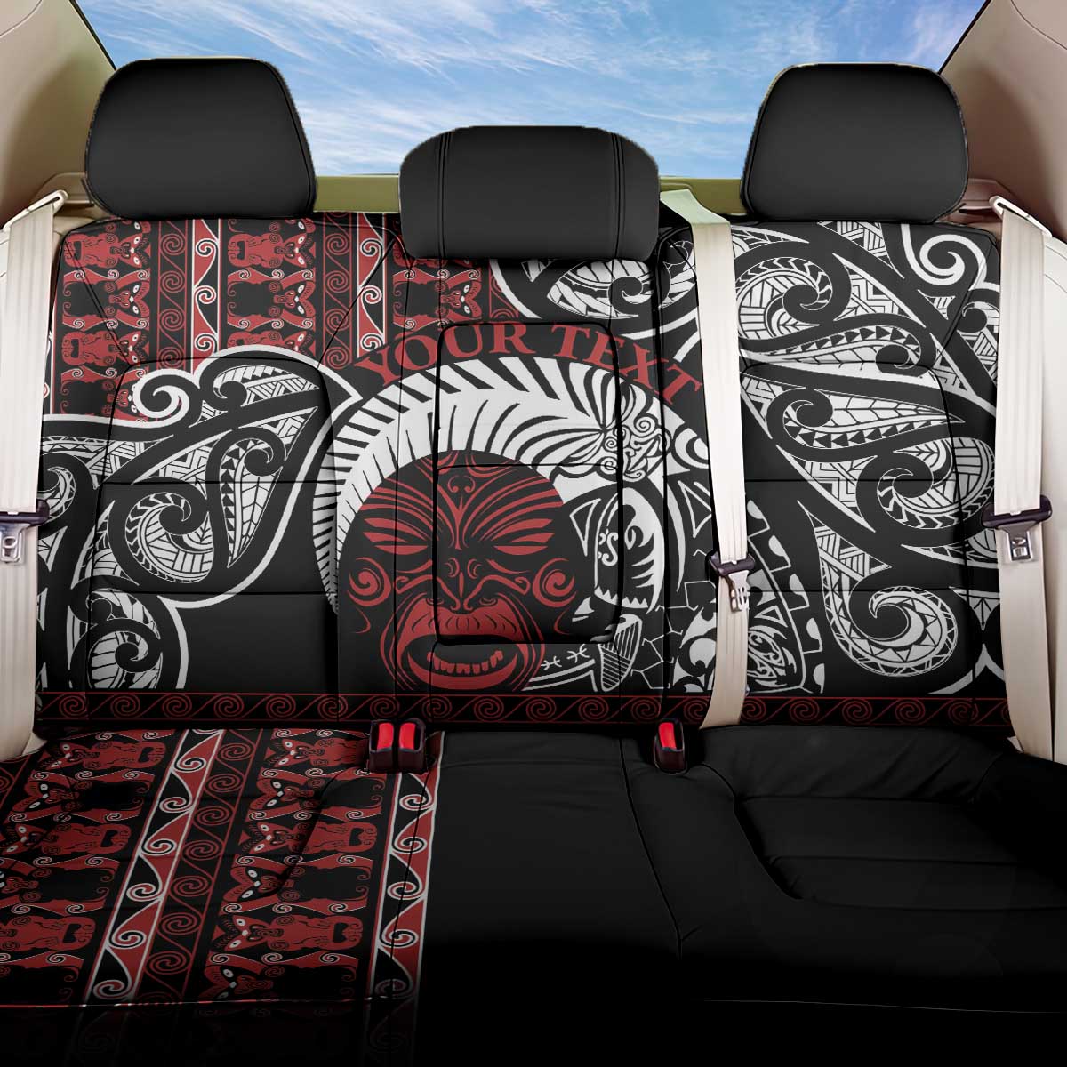 Honour The Treaty New Zealand Personalised Back Car Seat Cover Toitu Te Tiriti Indigenous Maori Face LT9 One Size Black - Polynesian Pride