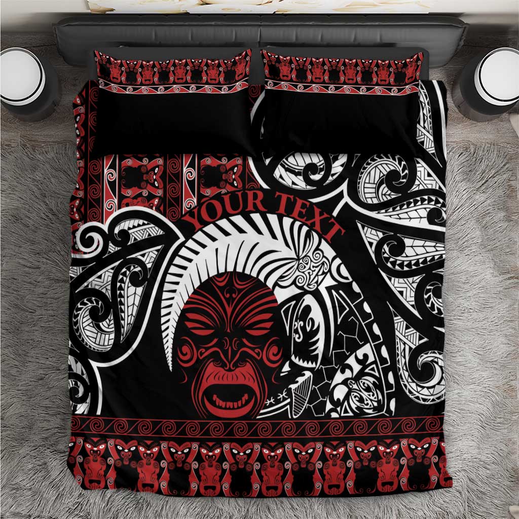 Honour The Treaty New Zealand Personalised Bedding Set Toitu Te Tiriti Indigenous Maori Face LT9 Black - Polynesian Pride
