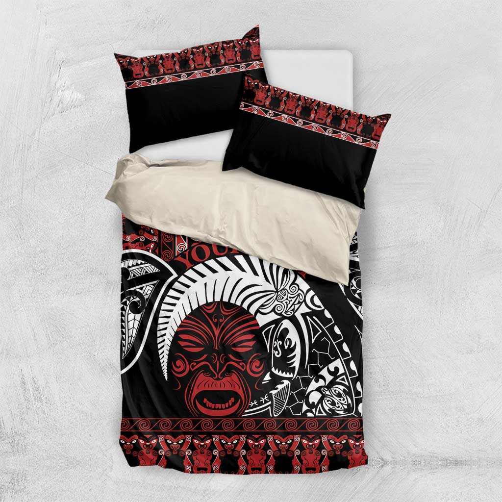 Honour The Treaty New Zealand Personalised Bedding Set Toitu Te Tiriti Indigenous Maori Face LT9 US Twin 172cm x 218cm Black - Polynesian Pride