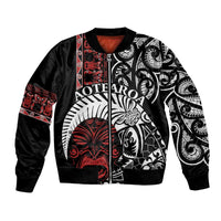 Honour The Treaty New Zealand Personalised Bomber Jacket Toitu Te Tiriti Indigenous Maori Face LT9 Unisex Black - Polynesian Pride