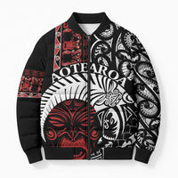 Honour The Treaty New Zealand Personalised Bomber Puffer Jacket Toitu Te Tiriti Indigenous Maori Face LT9 Unisex Red - Polynesian Pride