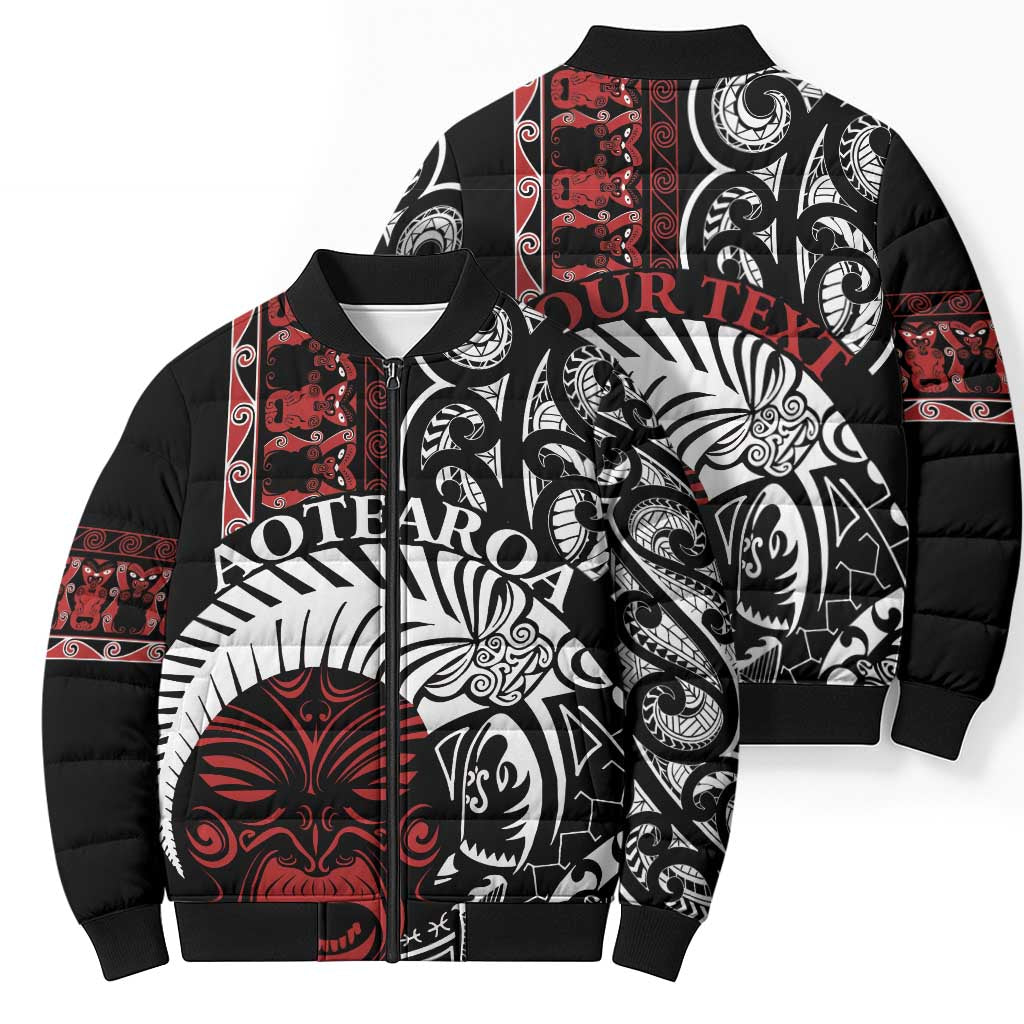 Honour The Treaty New Zealand Personalised Bomber Puffer Jacket Toitu Te Tiriti Indigenous Maori Face LT9 - Polynesian Pride