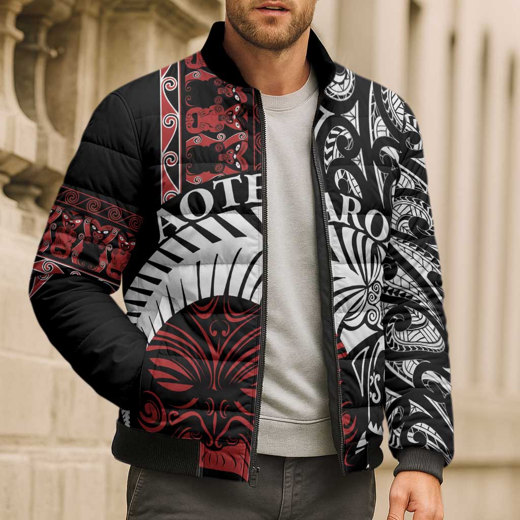 Honour The Treaty New Zealand Personalised Bomber Puffer Jacket Toitu Te Tiriti Indigenous Maori Face LT9 - Polynesian Pride