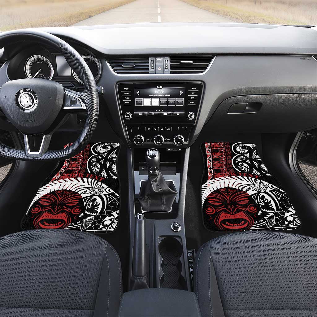 Honour The Treaty New Zealand Personalised Car Mats Toitu Te Tiriti Indigenous Maori Face LT9 Set 2pcs - Front Black - Polynesian Pride