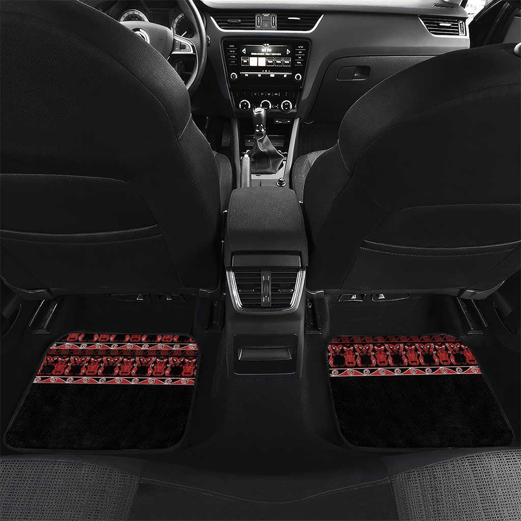 Honour The Treaty New Zealand Personalised Car Mats Toitu Te Tiriti Indigenous Maori Face LT9 Set 2pcs - Back Black - Polynesian Pride