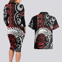 Honour The Treaty New Zealand Personalised Couples Matching Long Sleeve Bodycon Dress and Hawaiian Shirt Toitu Te Tiriti Indigenous Maori Face LT9 - Polynesian Pride