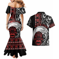 Honour The Treaty New Zealand Personalised Couples Matching Mermaid Dress and Hawaiian Shirt Toitu Te Tiriti Indigenous Maori Face LT9 - Polynesian Pride