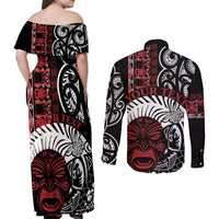 Honour The Treaty New Zealand Personalised Couples Matching Off Shoulder Maxi Dress and Long Sleeve Button Shirt Toitu Te Tiriti Indigenous Maori Face LT9 - Polynesian Pride