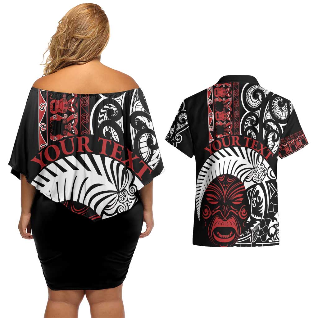 Honour The Treaty New Zealand Personalised Couples Matching Off Shoulder Short Dress and Hawaiian Shirt Toitu Te Tiriti Indigenous Maori Face LT9 - Polynesian Pride