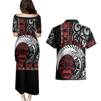 Honour The Treaty New Zealand Personalised Couples Matching Puletasi and Hawaiian Shirt Toitu Te Tiriti Indigenous Maori Face LT9 - Polynesian Pride