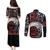 Honour The Treaty New Zealand Personalised Couples Matching Puletasi and Long Sleeve Button Shirt Toitu Te Tiriti Indigenous Maori Face LT9 - Polynesian Pride