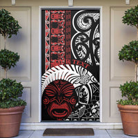 Honour The Treaty New Zealand Personalised Door Cover Toitu Te Tiriti Indigenous Maori Face LT9 Red - Polynesian Pride