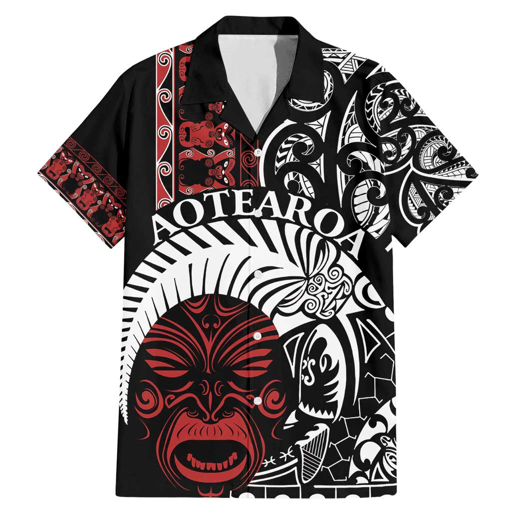Honour The Treaty New Zealand Personalised Family Matching Mermaid Dress and Hawaiian Shirt Toitu Te Tiriti Indigenous Maori Face LT9 Dad's Shirt - Short Sleeve Black - Polynesian Pride