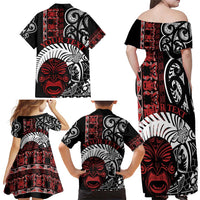 Honour The Treaty New Zealand Personalised Family Matching Off Shoulder Maxi Dress and Hawaiian Shirt Toitu Te Tiriti Indigenous Maori Face LT9 - Polynesian Pride