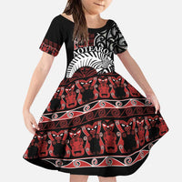 Honour The Treaty New Zealand Personalised Family Matching Puletasi and Hawaiian Shirt Toitu Te Tiriti Indigenous Maori Face LT9 Daughter's Dress Black - Polynesian Pride