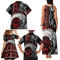 Honour The Treaty New Zealand Personalised Family Matching Tank Maxi Dress and Hawaiian Shirt Toitu Te Tiriti Indigenous Maori Face LT9 - Polynesian Pride