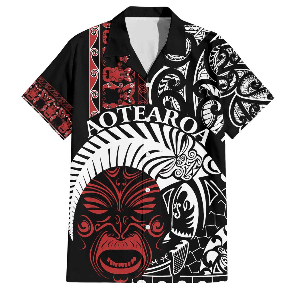 Honour The Treaty New Zealand Personalised Family Matching Tank Maxi Dress and Hawaiian Shirt Toitu Te Tiriti Indigenous Maori Face LT9 Dad's Shirt - Short Sleeve Black - Polynesian Pride