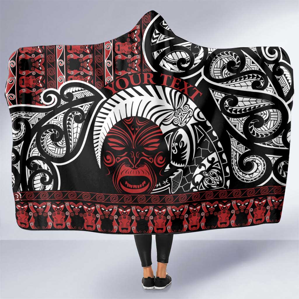 Honour The Treaty New Zealand Personalised Hooded Blanket Toitu Te Tiriti Indigenous Maori Face LT9 One Size Black - Polynesian Pride