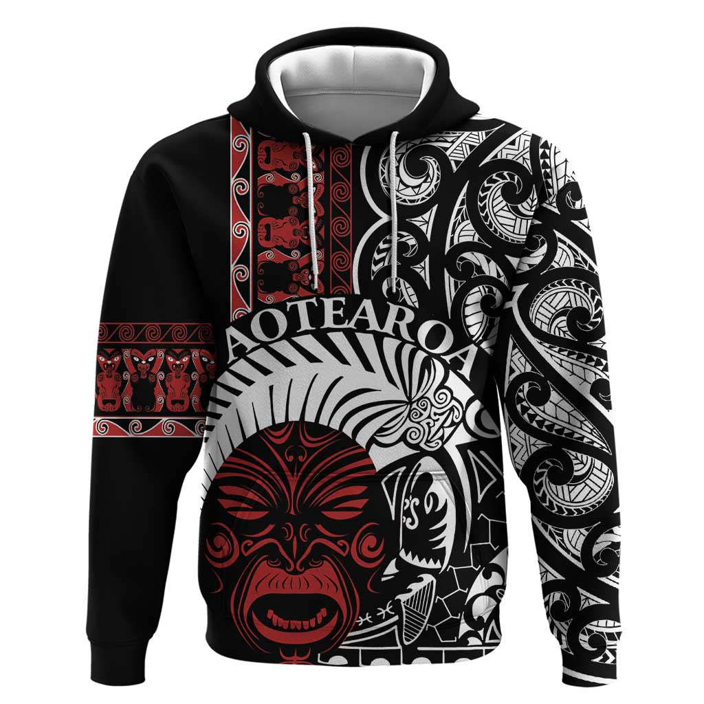 Honour The Treaty New Zealand Personalised Hoodie Toitu Te Tiriti Indigenous Maori Face LT9 Pullover Hoodie Black - Polynesian Pride