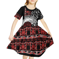 Honour The Treaty New Zealand Personalised Kid Short Sleeve Dress Toitu Te Tiriti Indigenous Maori Face LT9 - Polynesian Pride