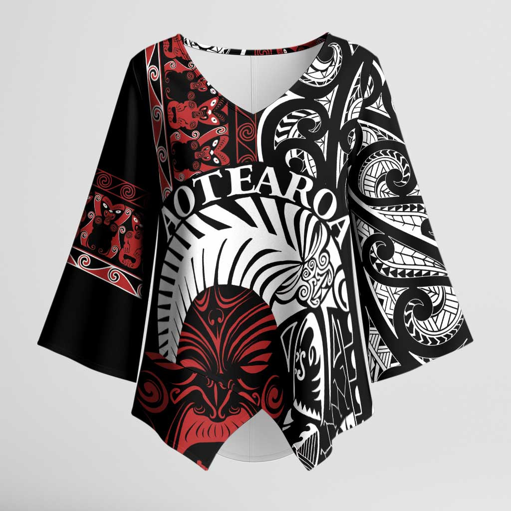Honour The Treaty New Zealand Personalised Kimono Sleeve Blouse Toitu Te Tiriti Indigenous Maori Face LT9 Female Red - Polynesian Pride