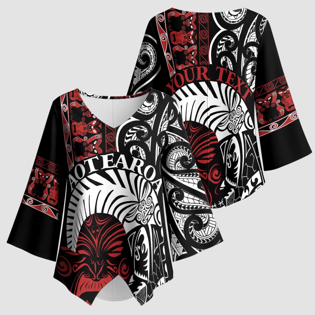 Honour The Treaty New Zealand Personalised Kimono Sleeve Blouse Toitu Te Tiriti Indigenous Maori Face LT9 - Polynesian Pride