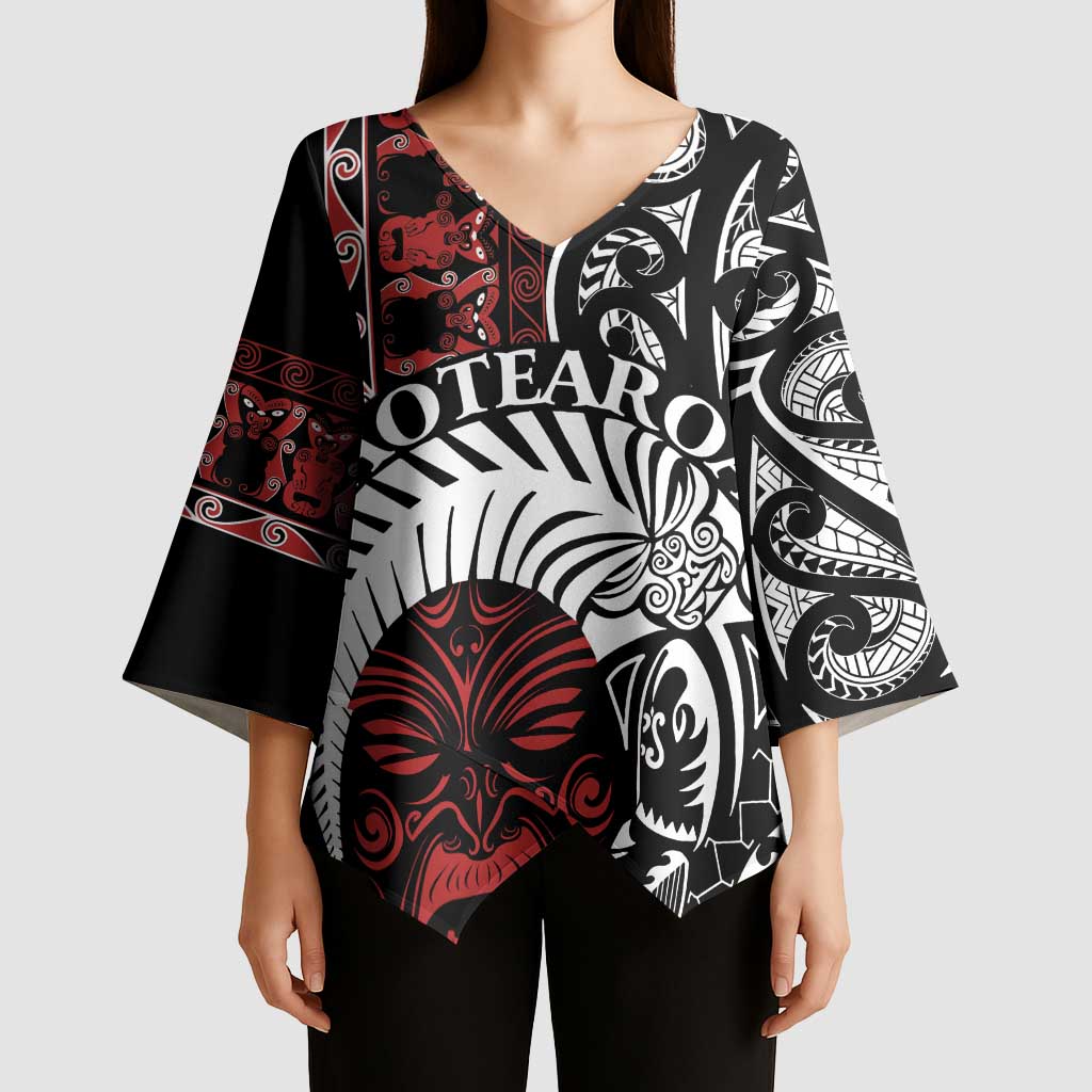 Honour The Treaty New Zealand Personalised Kimono Sleeve Blouse Toitu Te Tiriti Indigenous Maori Face LT9 - Polynesian Pride