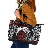 Honour The Treaty New Zealand Personalised Leather Tote Bag Toitu Te Tiriti Indigenous Maori Face LT9 Black - Polynesian Pride
