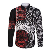 Honour The Treaty New Zealand Personalised Long Sleeve Button Shirt Toitu Te Tiriti Indigenous Maori Face LT9 Unisex Black - Polynesian Pride