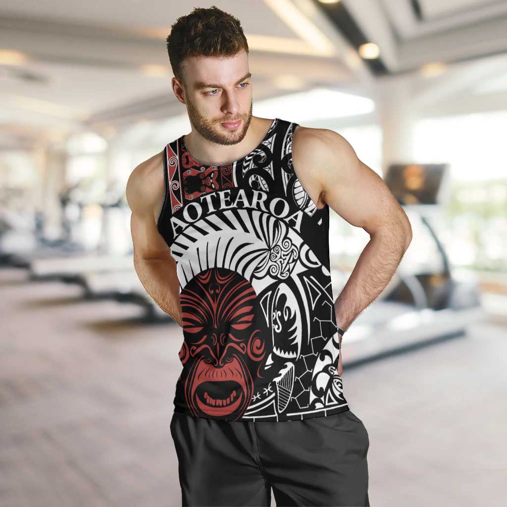 Honour The Treaty New Zealand Personalised Men Tank Top Toitu Te Tiriti Indigenous Maori Face LT9 Black - Polynesian Pride