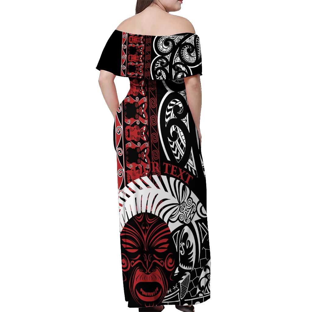 Honour The Treaty New Zealand Personalised Off Shoulder Maxi Dress Toitu Te Tiriti Indigenous Maori Face LT9 - Polynesian Pride