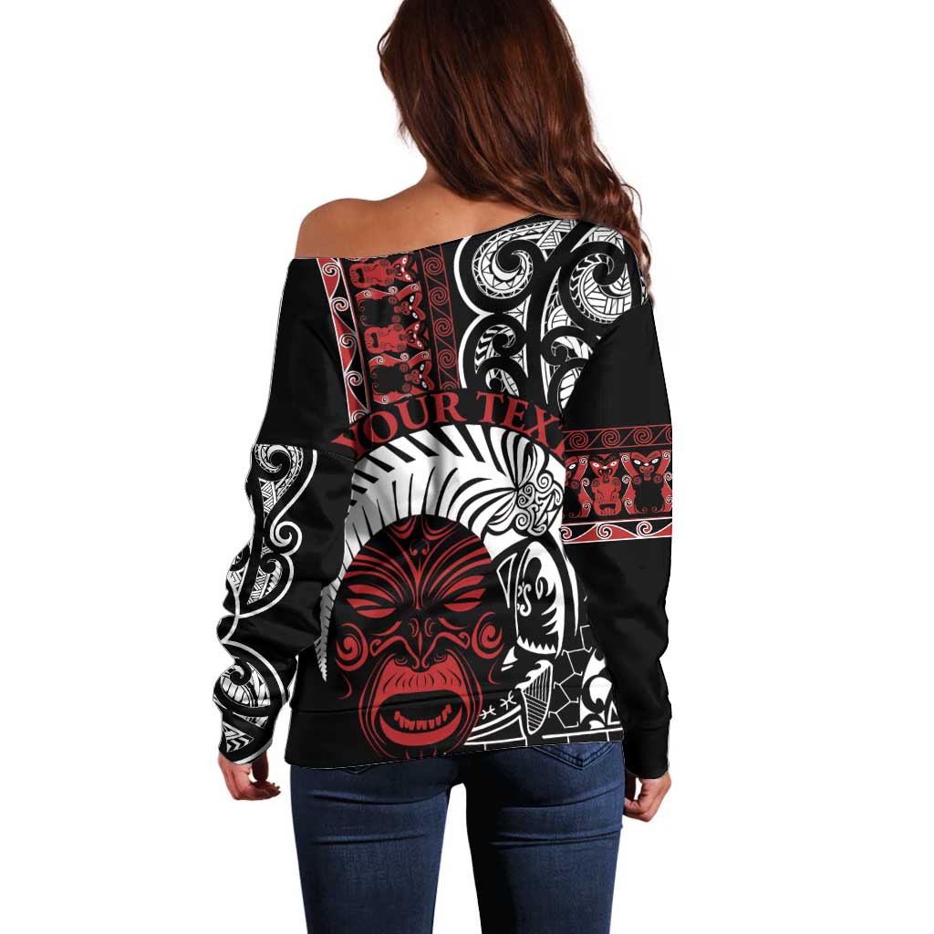 Honour The Treaty New Zealand Personalised Off Shoulder Sweater Toitu Te Tiriti Indigenous Maori Face LT9 - Polynesian Pride